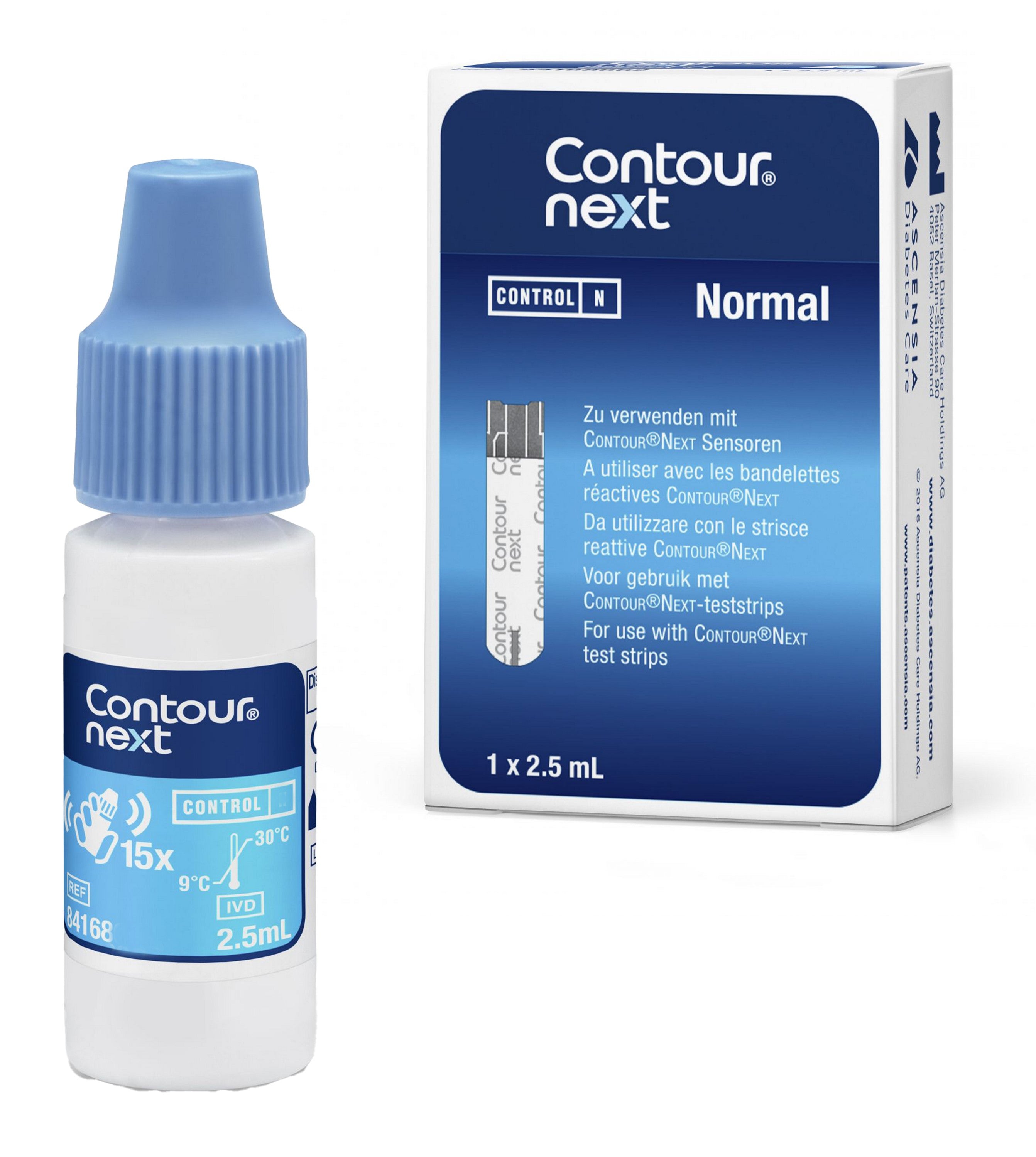 CONTOUR NEXT Normal control solution, 2.5 mL bottle and carton