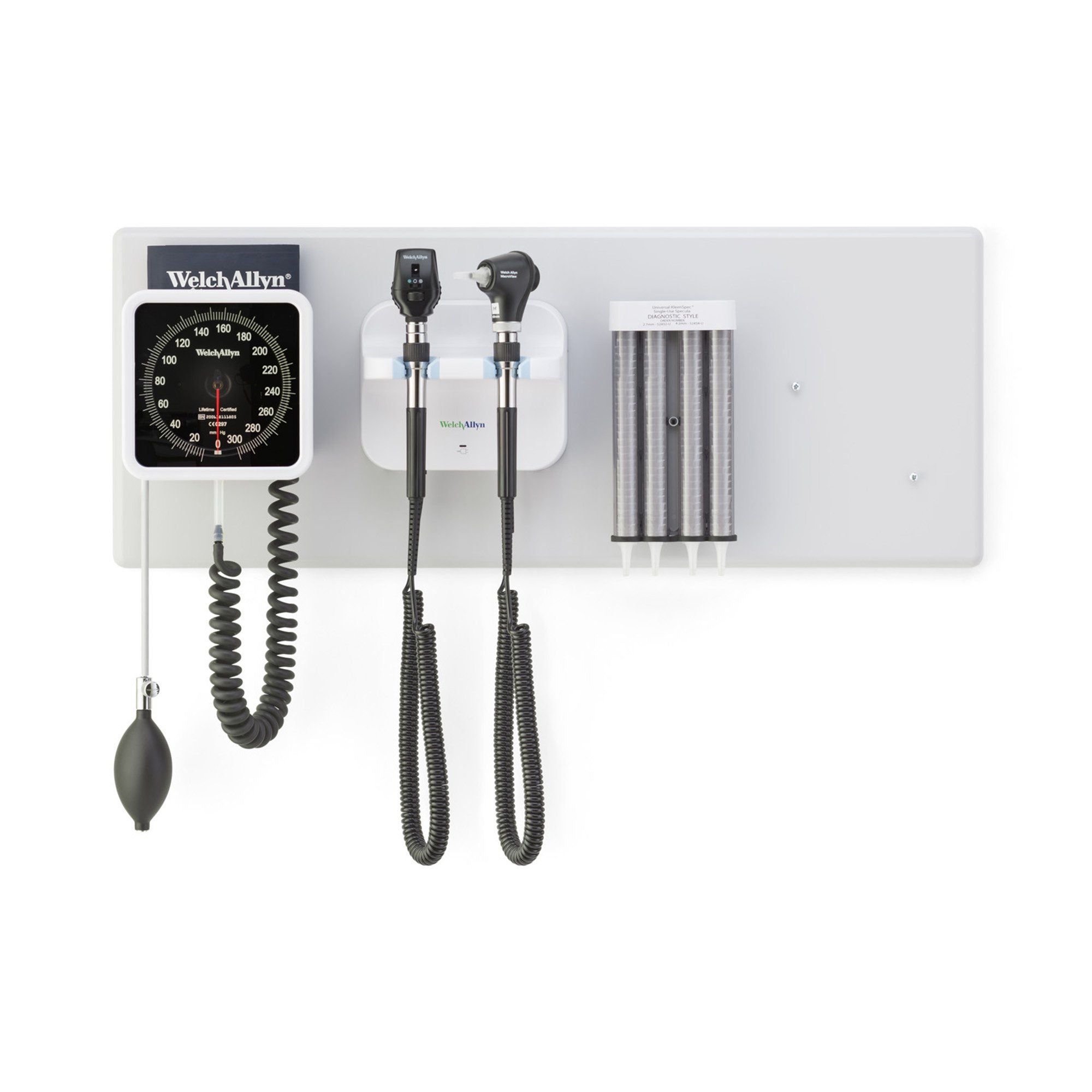 Welch Allyn® Green Series™ 777 Integrated Diagnostic Wall System; With Coaxial Led Ophthalmoscope, Macroview Basic LED Otoscope, BpAneroid, Ear Specula Dispenser