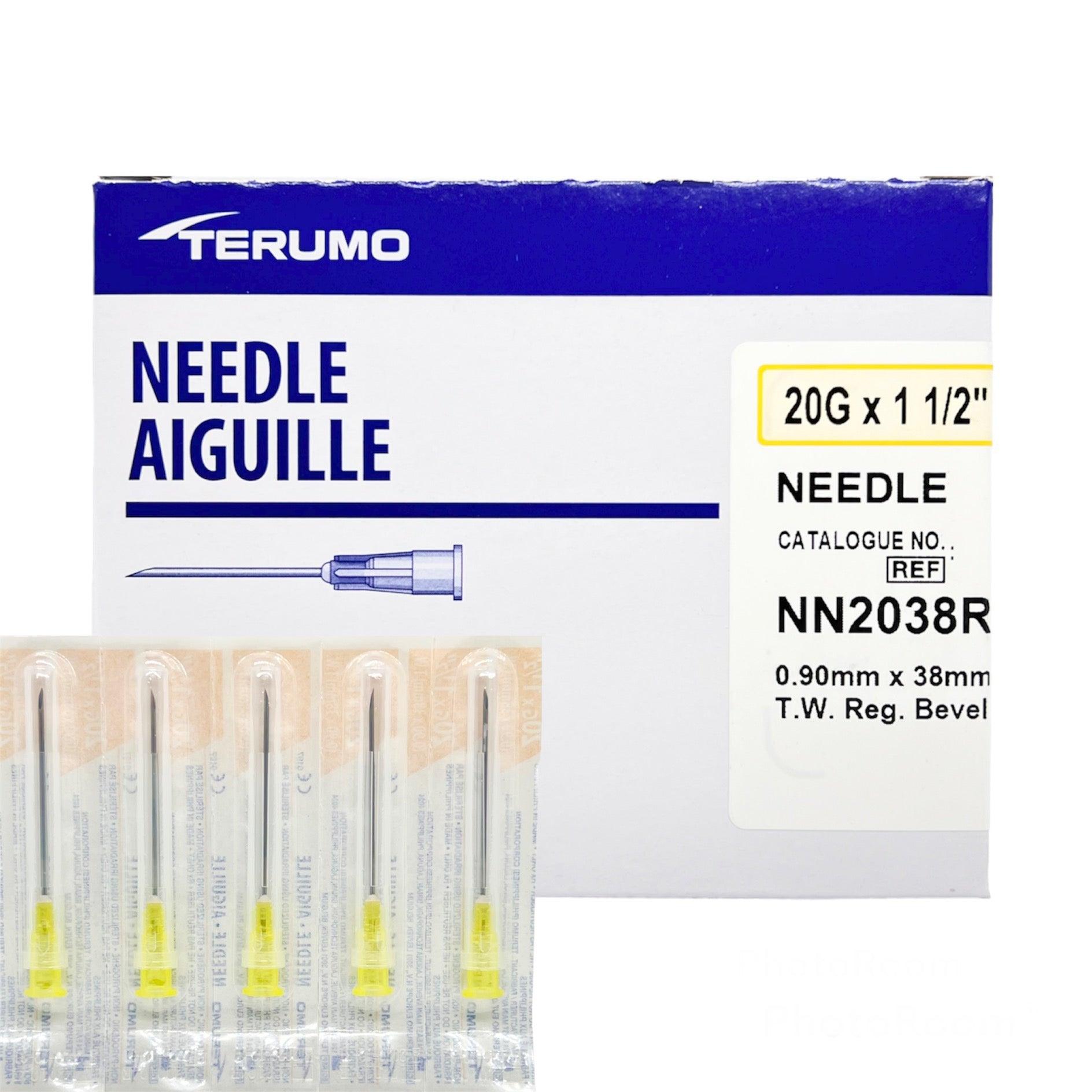 Terumo® Standard Hypodermic Needle; 20G x 1-1/2" (3.81 cm), UTW, yellow — Box of 100