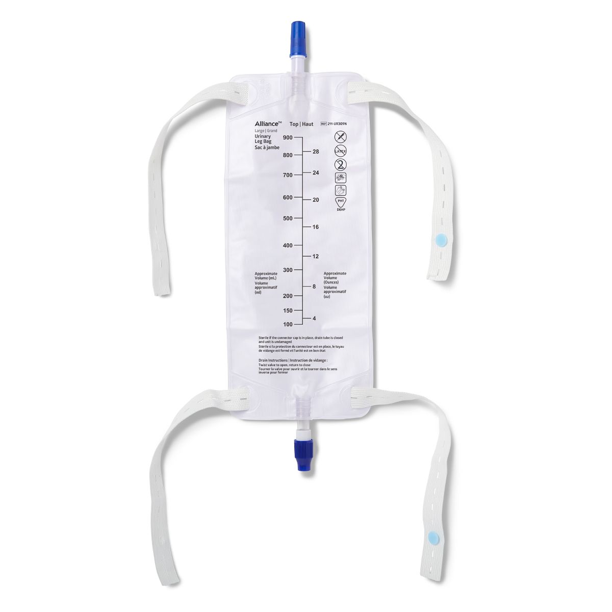 Alliance™ Leg Bag with Twist Valve Drain, 900 ml, Large