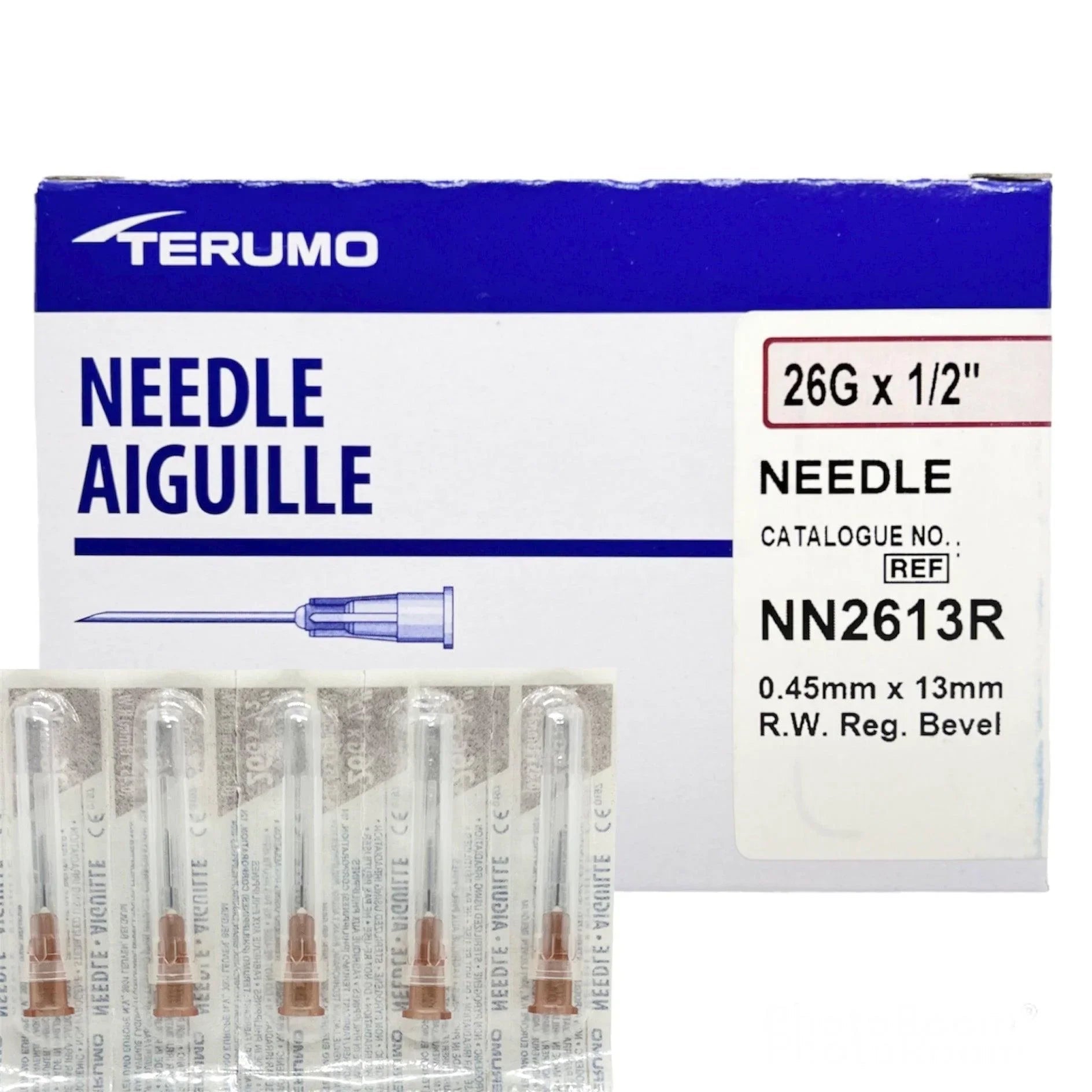 Terumo® Standard Hypodermic Needle; 26G x 1/2" (1.27 cm), RW, brown — Box of 100