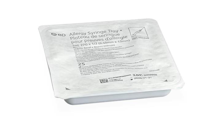BD® Allergist Tray, Syringe with PrecisionGlide™ Needle; 1 cc (mL), 27 G x 1/2"(1.27 cm)
