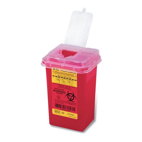 BD® Phlebotomy Sharps Collector; 1 qt, with Needle Ports, Red