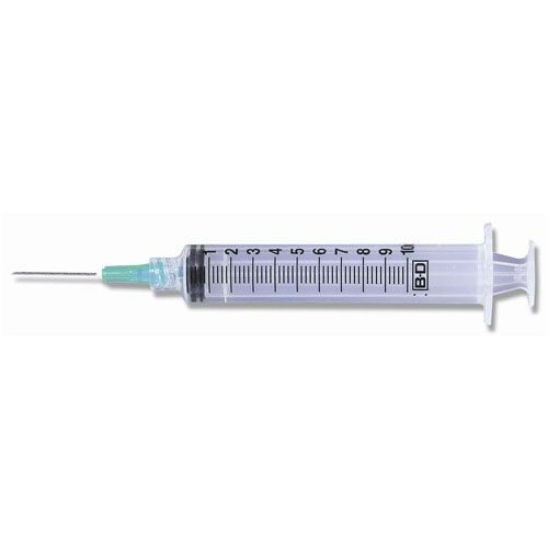BD® Syringe with Attached Needle; 10 cc (mL), 21 G x 1" (2.54 cm), Luer-Lock