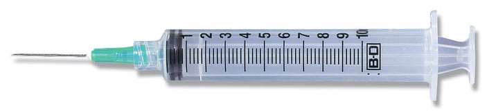 BD® Syringe with Attached Needle; 10 cc (mL), 21 G x 1.5" (3.81 cm), Luer-Lock