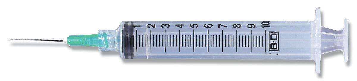BD® Syringe with Attached Needle; 10 cc (mL), 21 G x 1.5" (3.81 cm), Luer-Lock