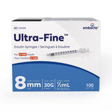 BD® Insulin Syringe with BD® Ultra-Fine™ Fixed Needle; 0.5 cc (mL), 30G x 5/16"(8 mm) — Box of 100