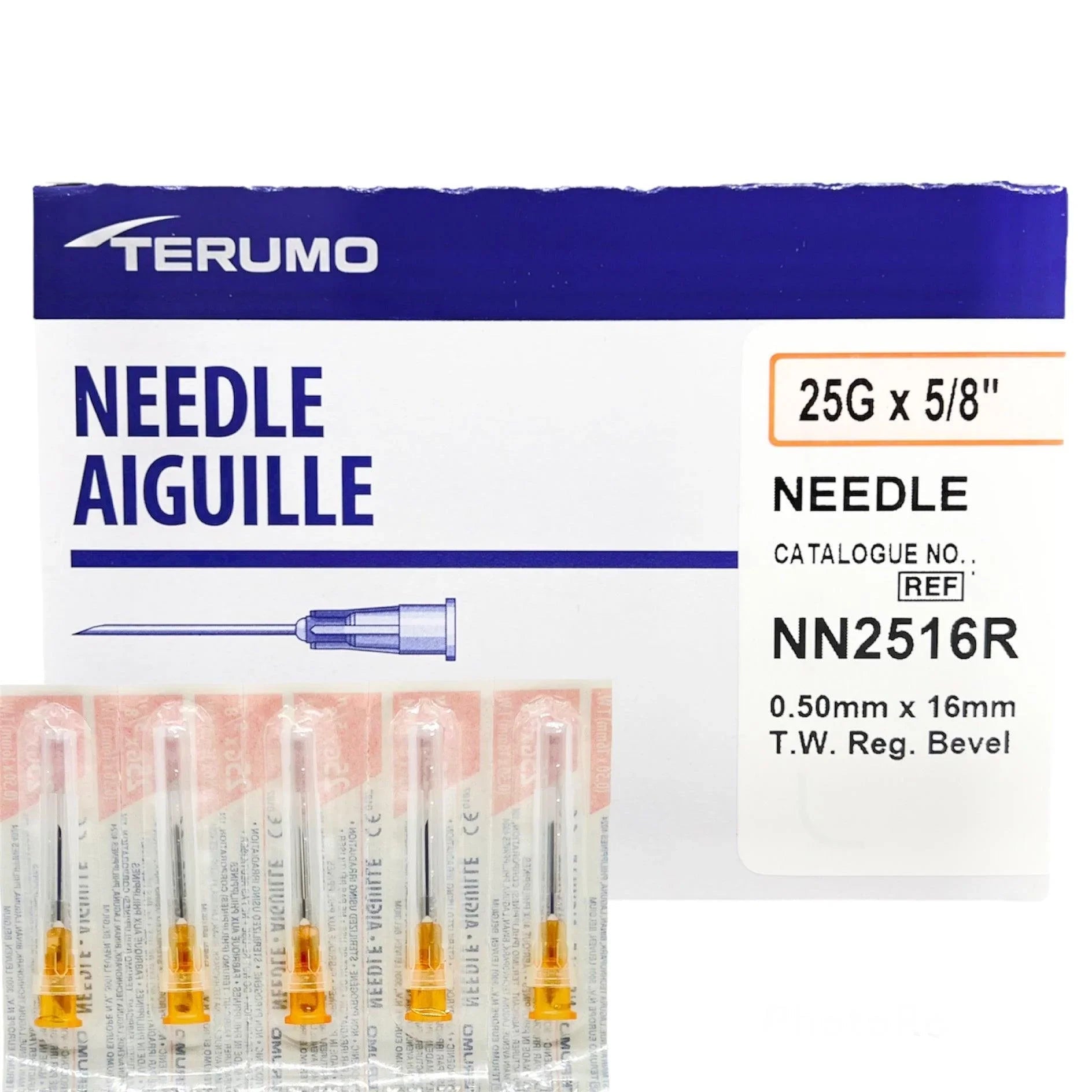 Terumo® Standard Hypodermic Needle; 25G x 5/8" (1.59 cm), UTW, orange — Box of 100