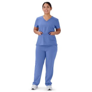 Brooklyn AVE Style 48787 Women's Scrub Top Mock Wrap 2 Pockets Ceil Blue Size L
