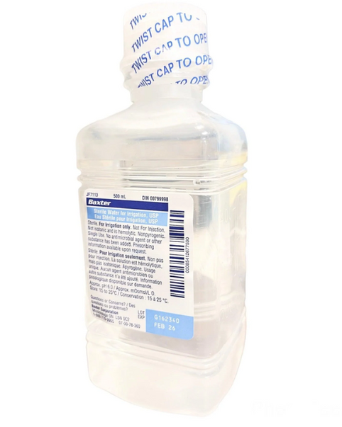 Sterile Water for Irrigation, 500 mL, Reclosable Bottle