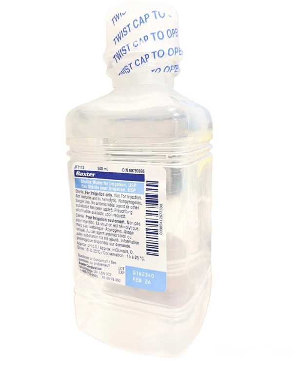 Sterile Water for Irrigation, 500 mL, Reclosable Bottle