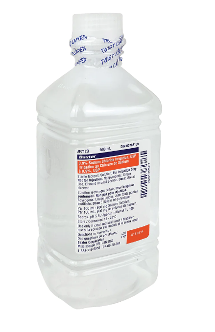 Normal Saline 0.9% Sodium Chloride for Irrigation, USP; 500 mL Plastic Pour Bottle, Sterile