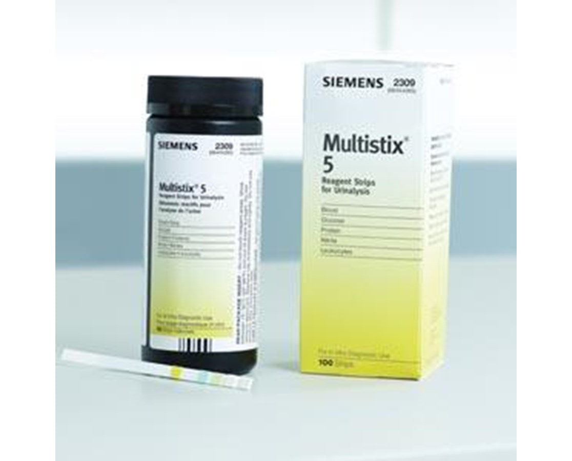 Siemens Multistix 5 reagent strips, 2309, 100-strip bottle and box