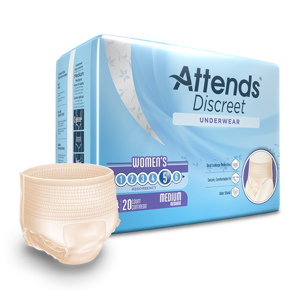Attends® Discreet Women's Incontinence Underwear; Medium, 34"-44" (86 cm - 112 cm)