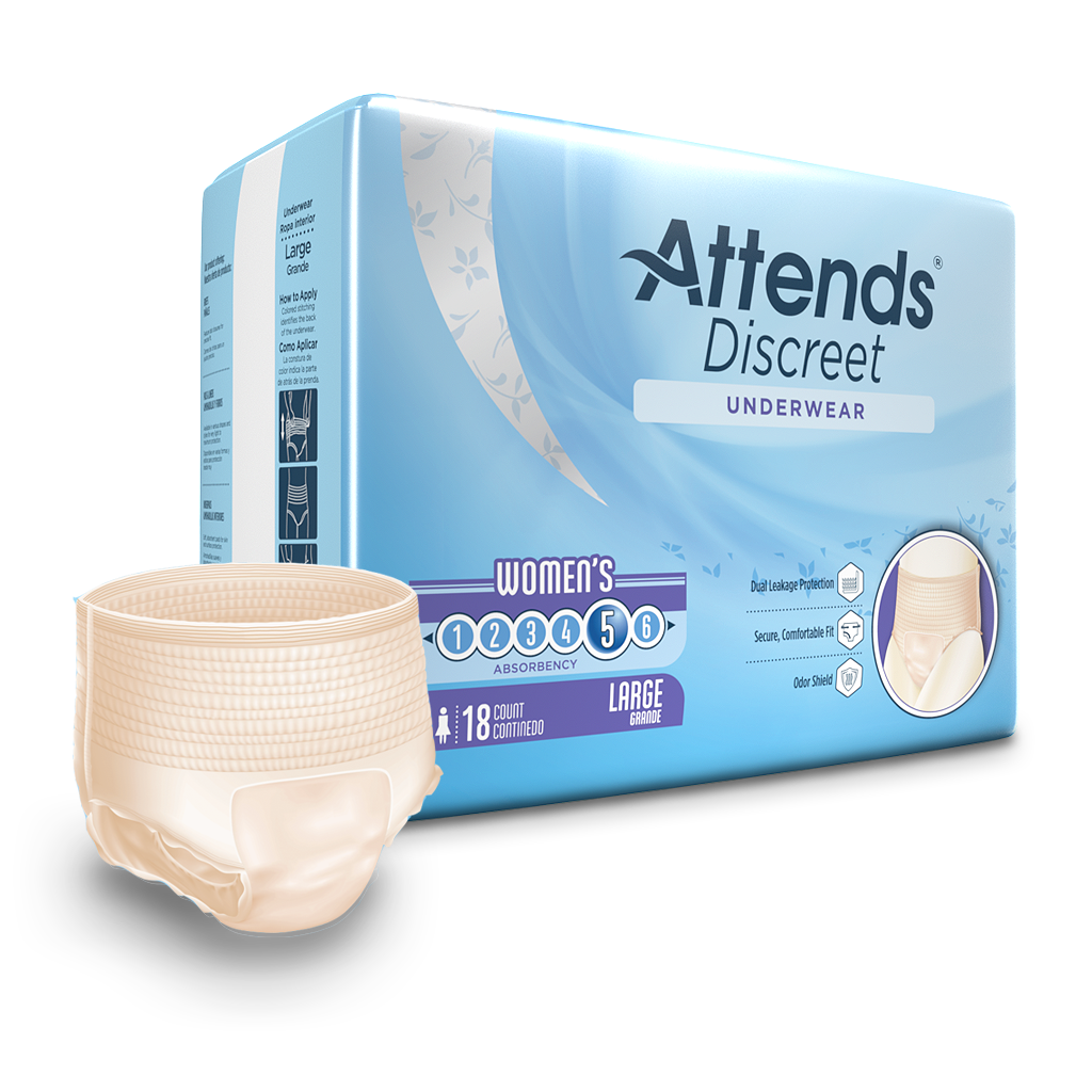 Attends® Discreet Women's Incontinence Underwear; Large, 44"-58" (112 cm - 147 cm)