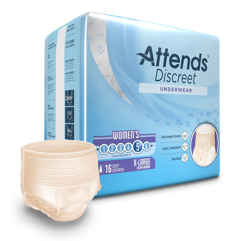 Attends® Discreet Women's Incontinence Underwear; Extra Large, 58"-68" (147 cm - 173 cm)