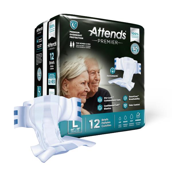 Attends® Premier Premium Overnight Protection Briefs; Large, 44" - 58" (112 cm - 147 cm)