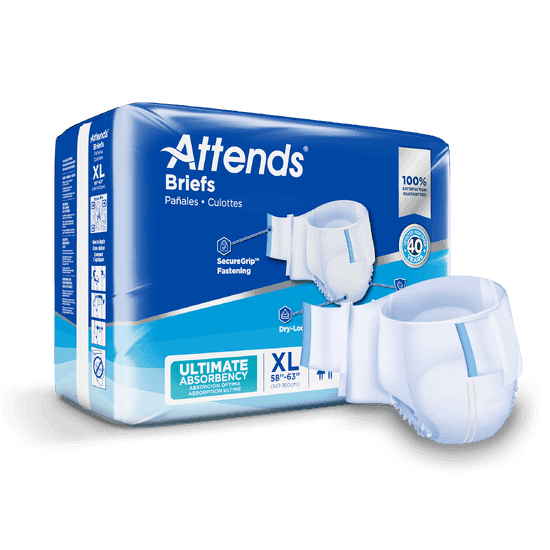 Attends® Ultimate-Absorbency Briefs; Extra Large, 58"-63" (147 cm - 160 cm)