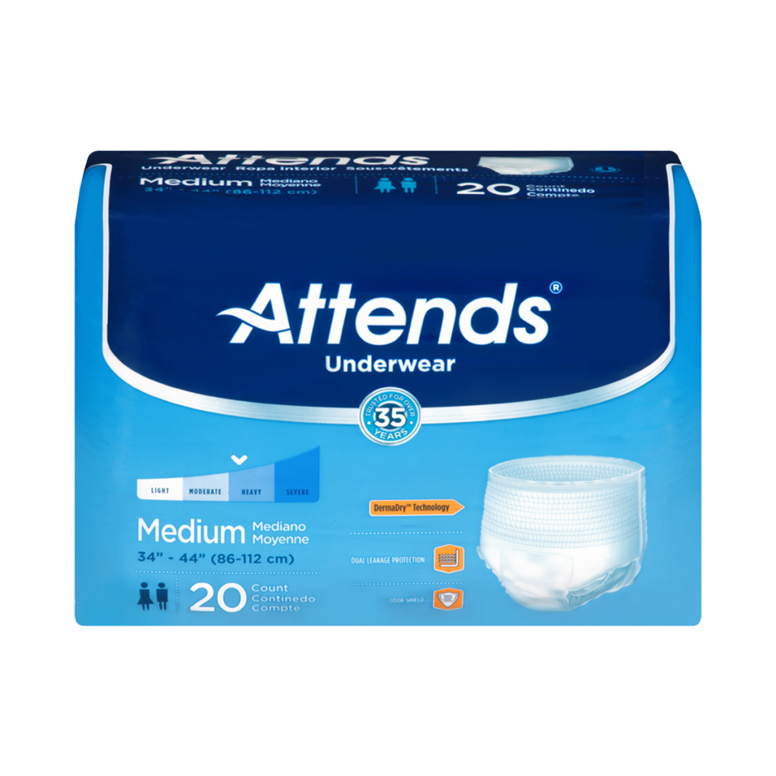 Attends® Incontinence Underwear; Medium, 34"-44" (86 cm - 112 cm)