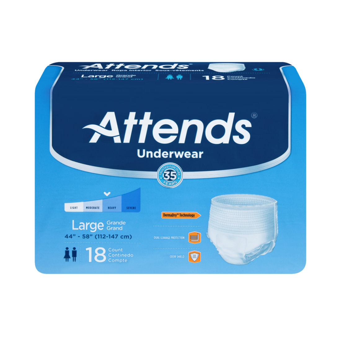 Attends® Incontinence Underwear; Large, 44"-58" (112 cm - 147 cm)