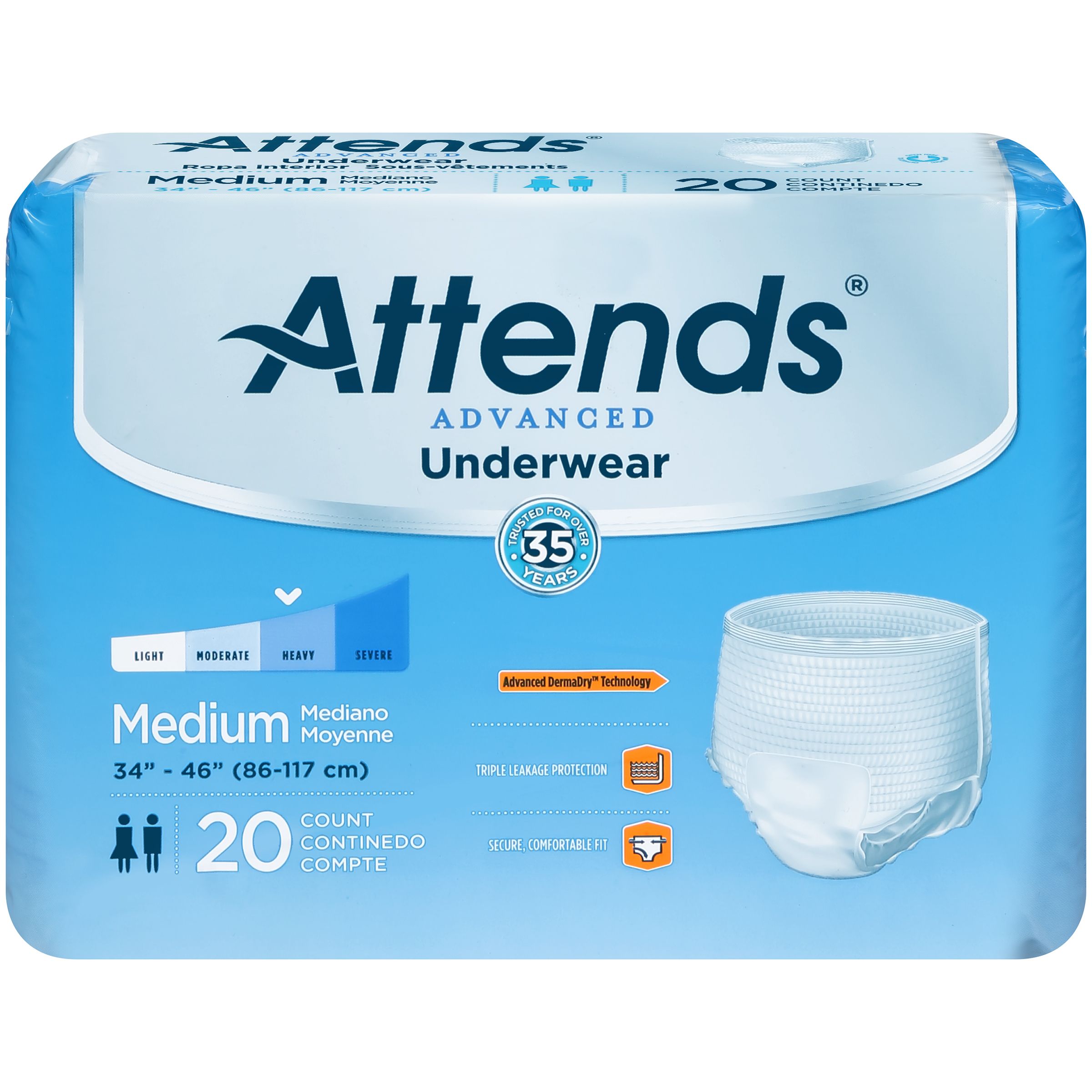 Attends® Ultimate-Absorbency Incontinence Underwear; Medium, 34"-44" (86 cm - 112 cm)