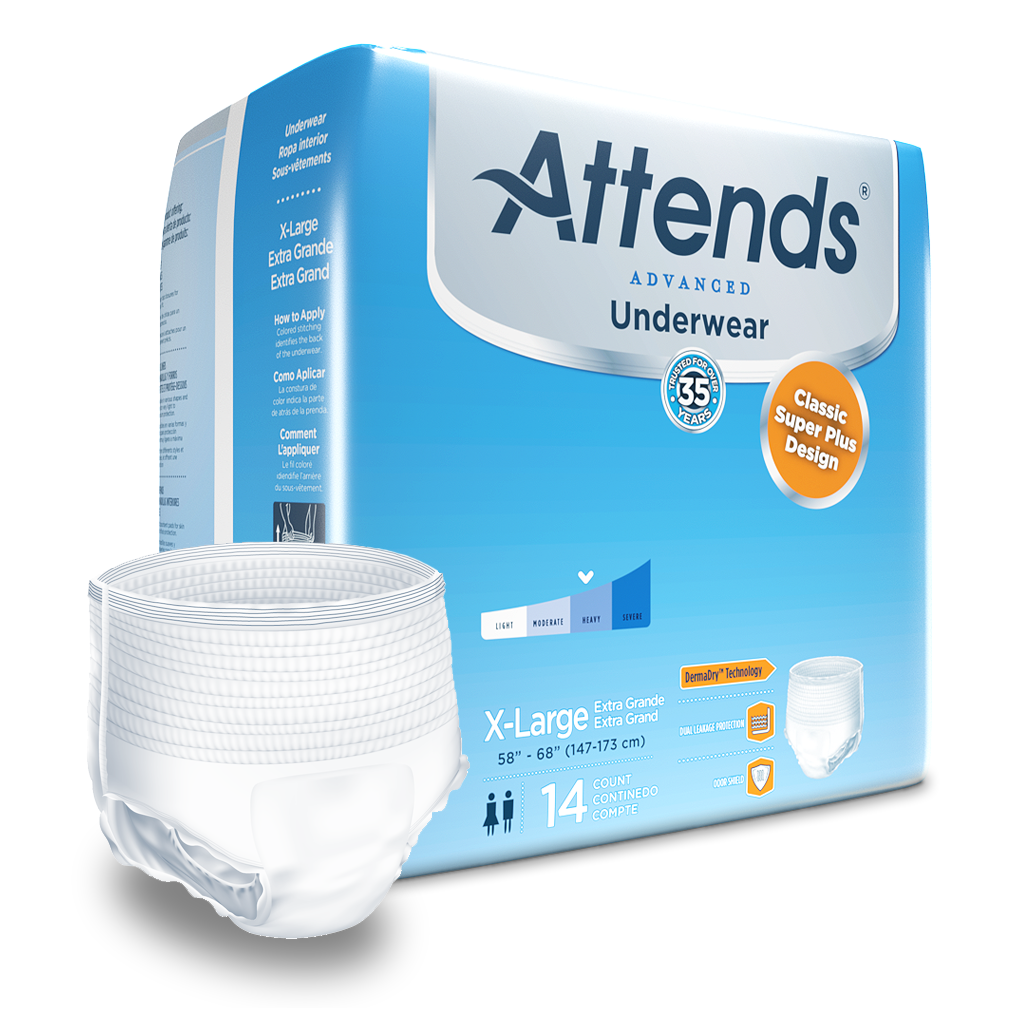 Attends® Ultimate-Absorbency Incontinence Underwear; Extra Large, 58"-68" (147 cm - 172 cm), 210–250 lb. (95 kg-113 kg)