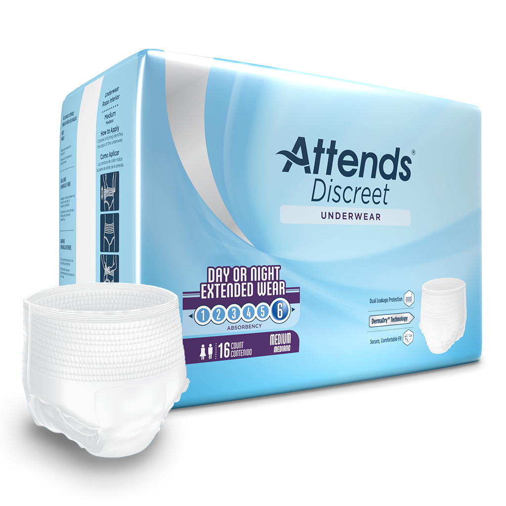 Attends® Overnight Incontinence Underwear; Medium, 34"-44" (86 cm - 112 cm), 120–175 lb. (54 kg-79 kg)