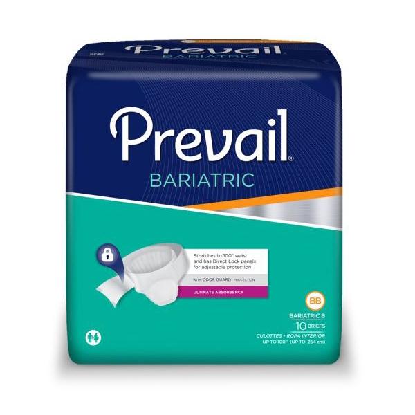 Prevail® Bariatric Briefs; Size B, 70" up to 100" (178 cm up to 254 cm), White, Bariatric