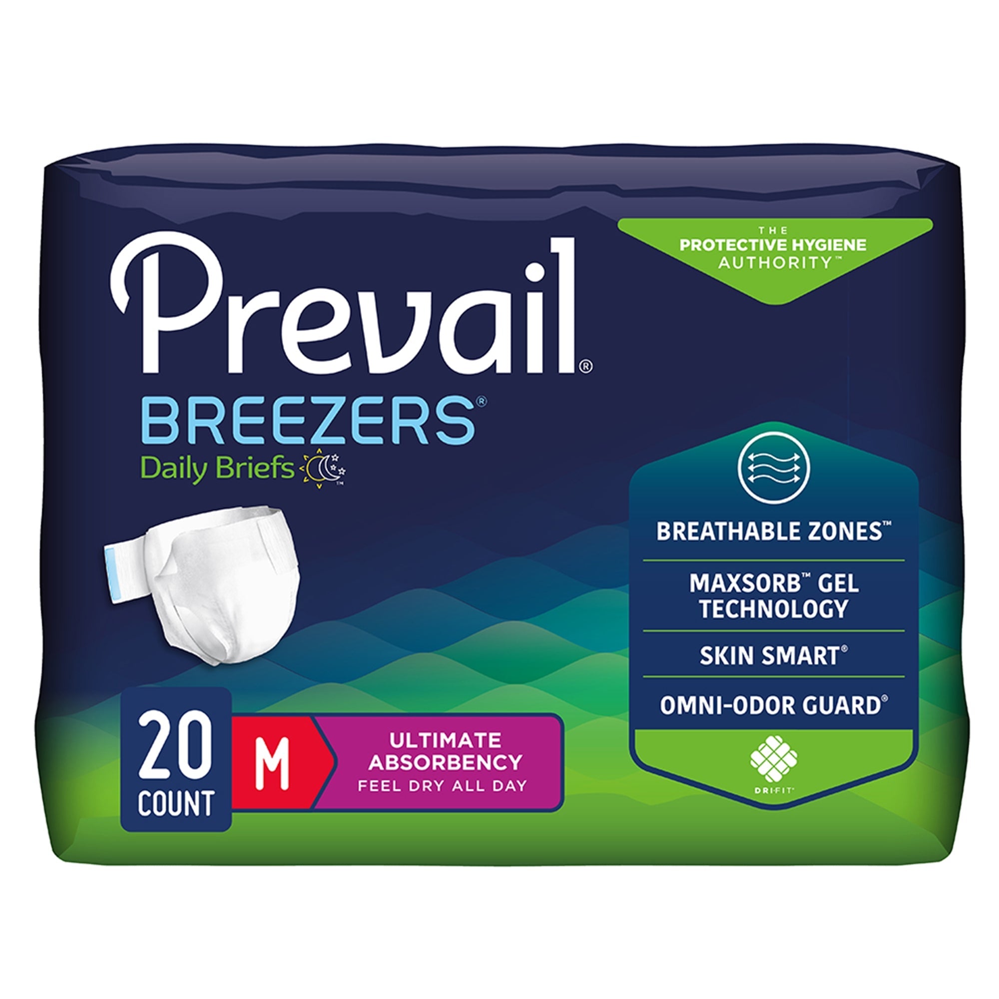 Prevail® Breezers® Brief, Medium, 32"–44", White
