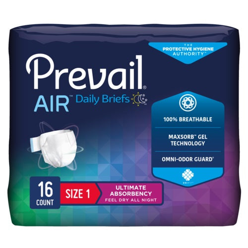 Prevail® Air™ 100% Breathable Stretch Brief, Size 1, 26"–48", White