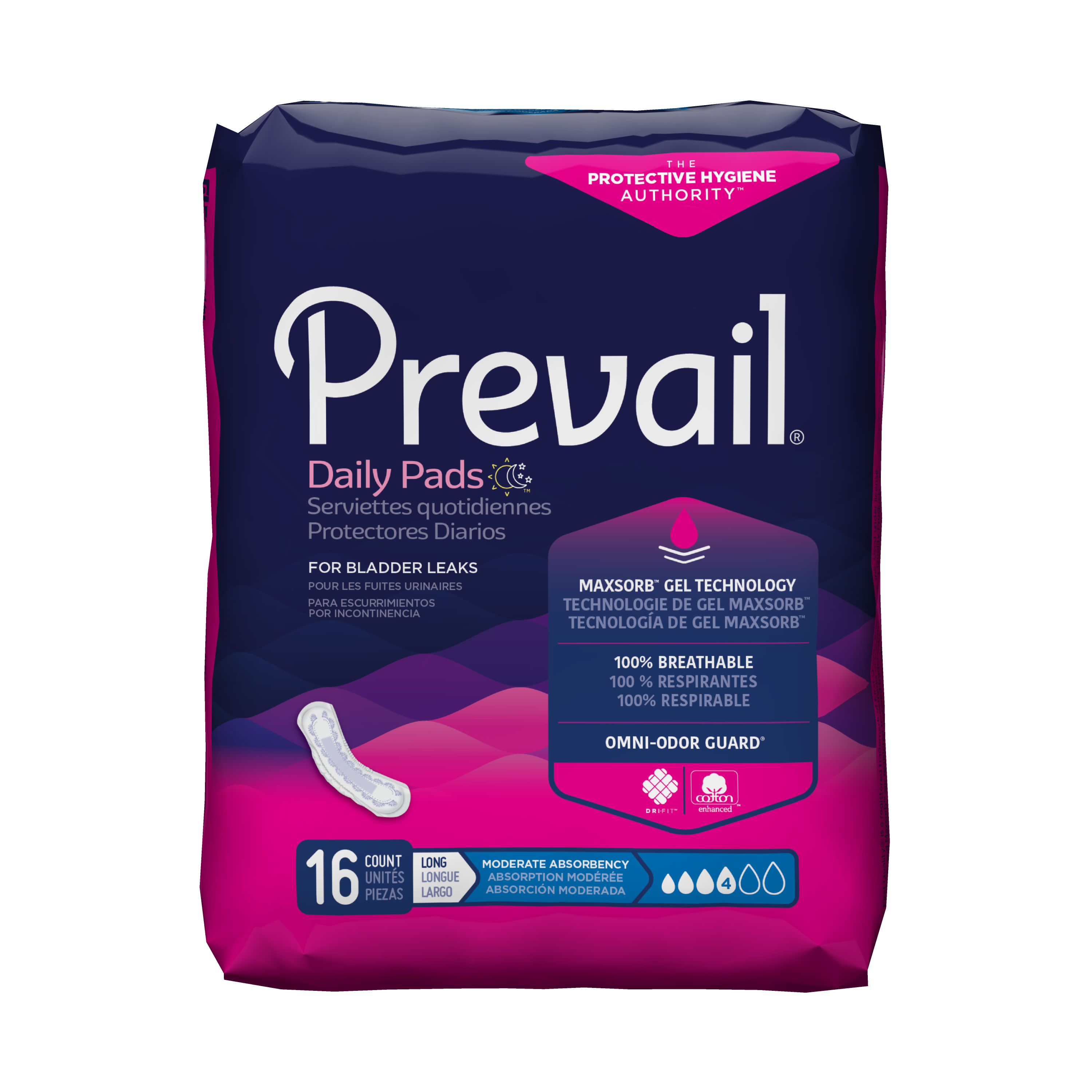 Prevail® Bladder Control Pad; 11" (28 cm), Long, Moderate Absorbency