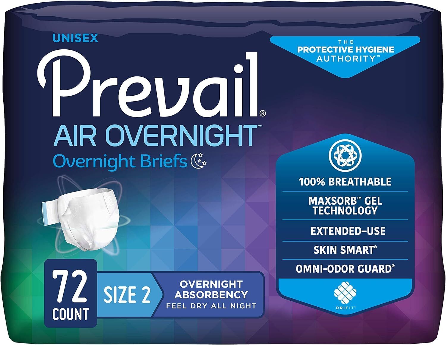 Prevail® Air™ Overnight Briefs; Size 2, Large/Extra Large, 45"-62" (114 cm - 157 cm)