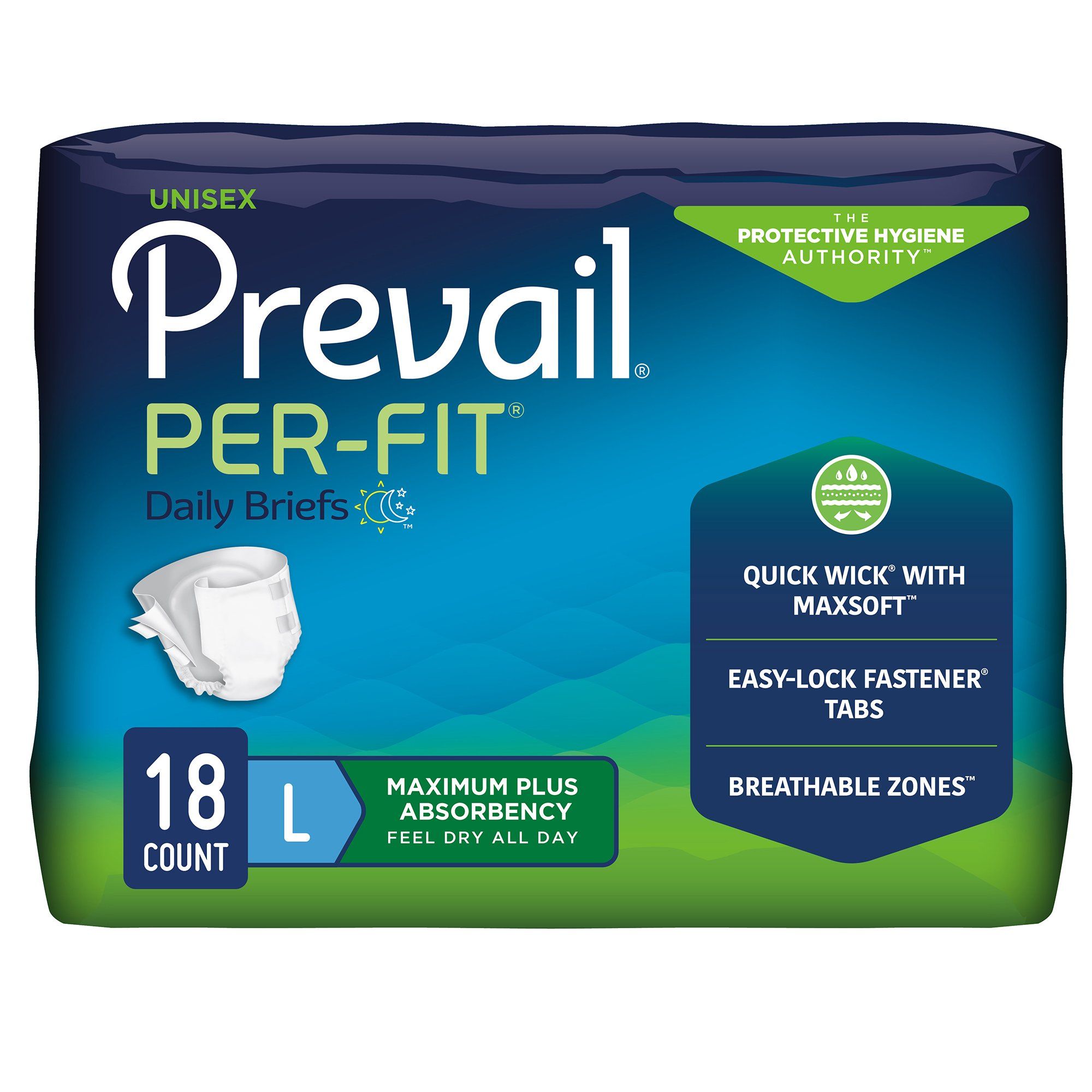 Prevail® PER-Fit® Adult Brief; Large, 45"-58" (114 cm - 147 cm), Blue