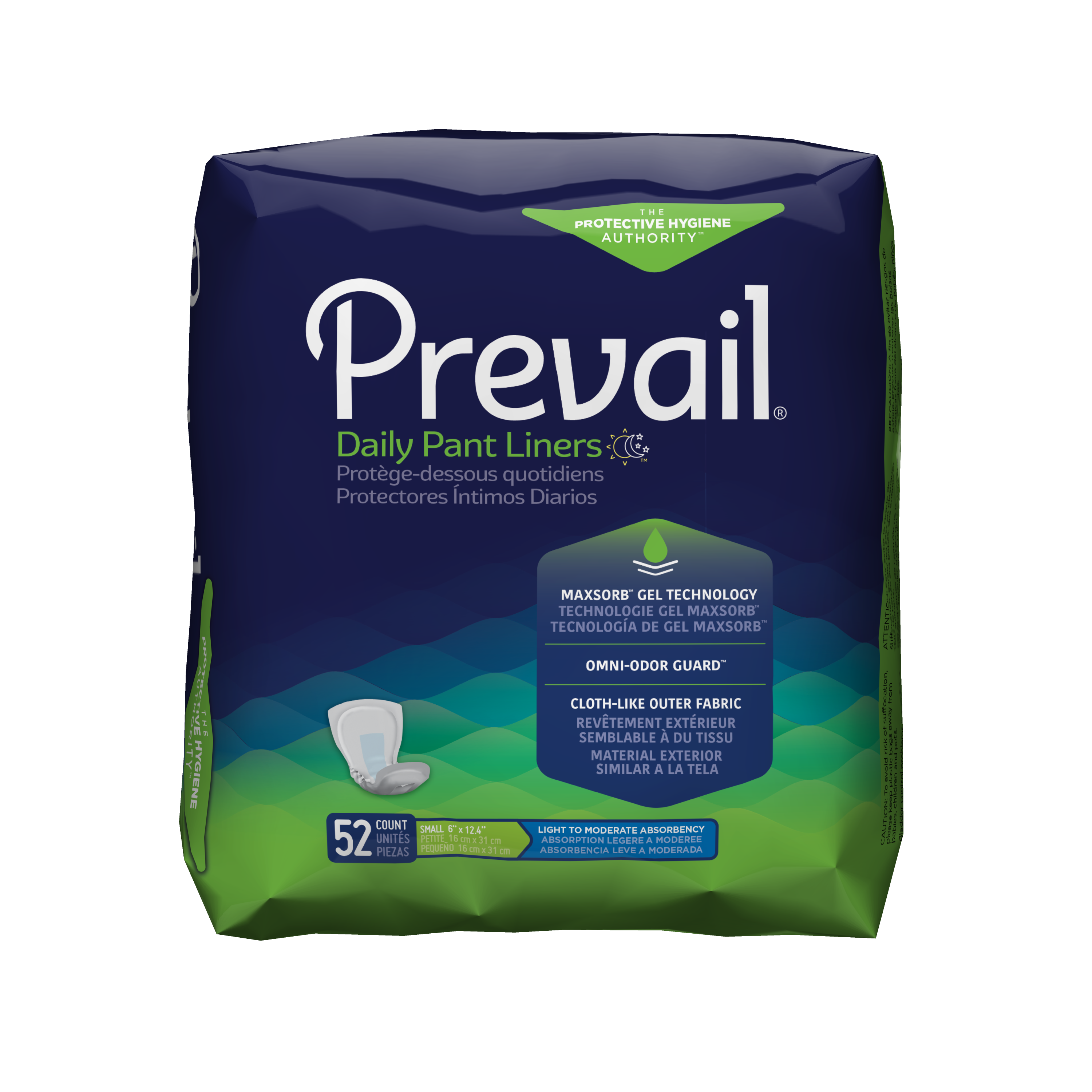 Prevail® Pant Liners; 6" x 12.5" (15 cm x 31.5 cm), White