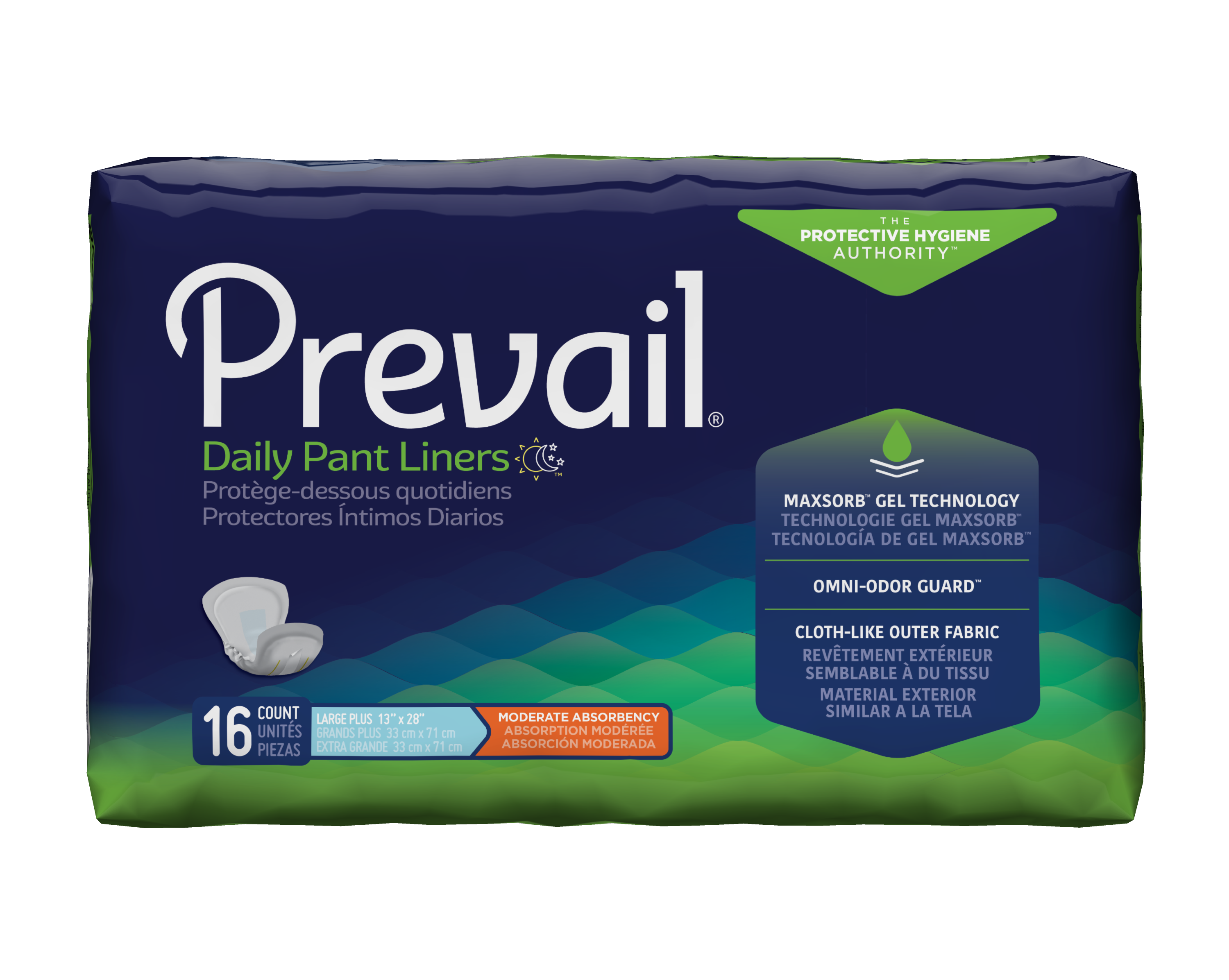 Prevail® Pant Liners; 13" x 28" (33 cm x 71 cm), Blue
