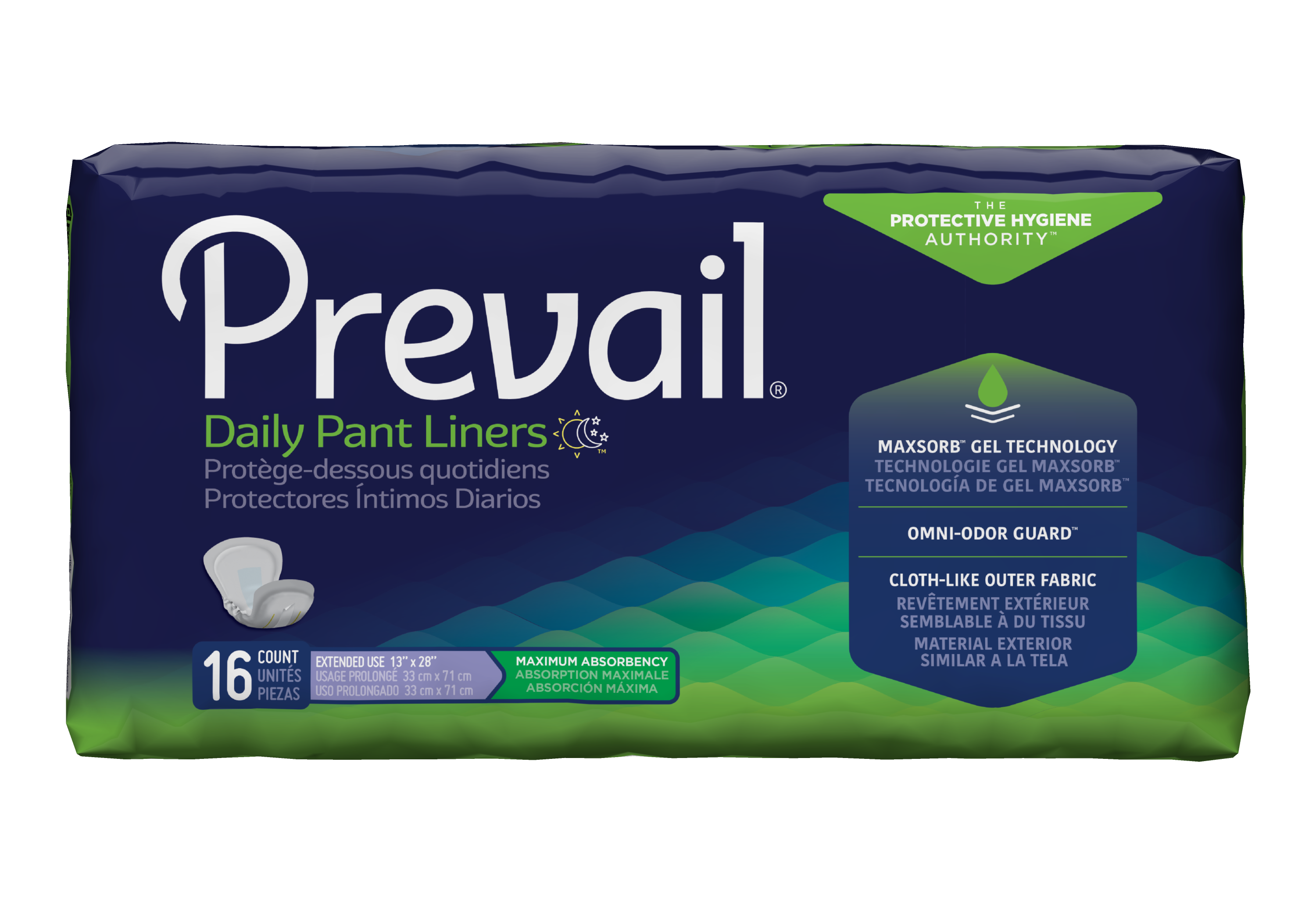Prevail® Pant Liners; 13" x 28" (33 cm x 71 cm), Lavender