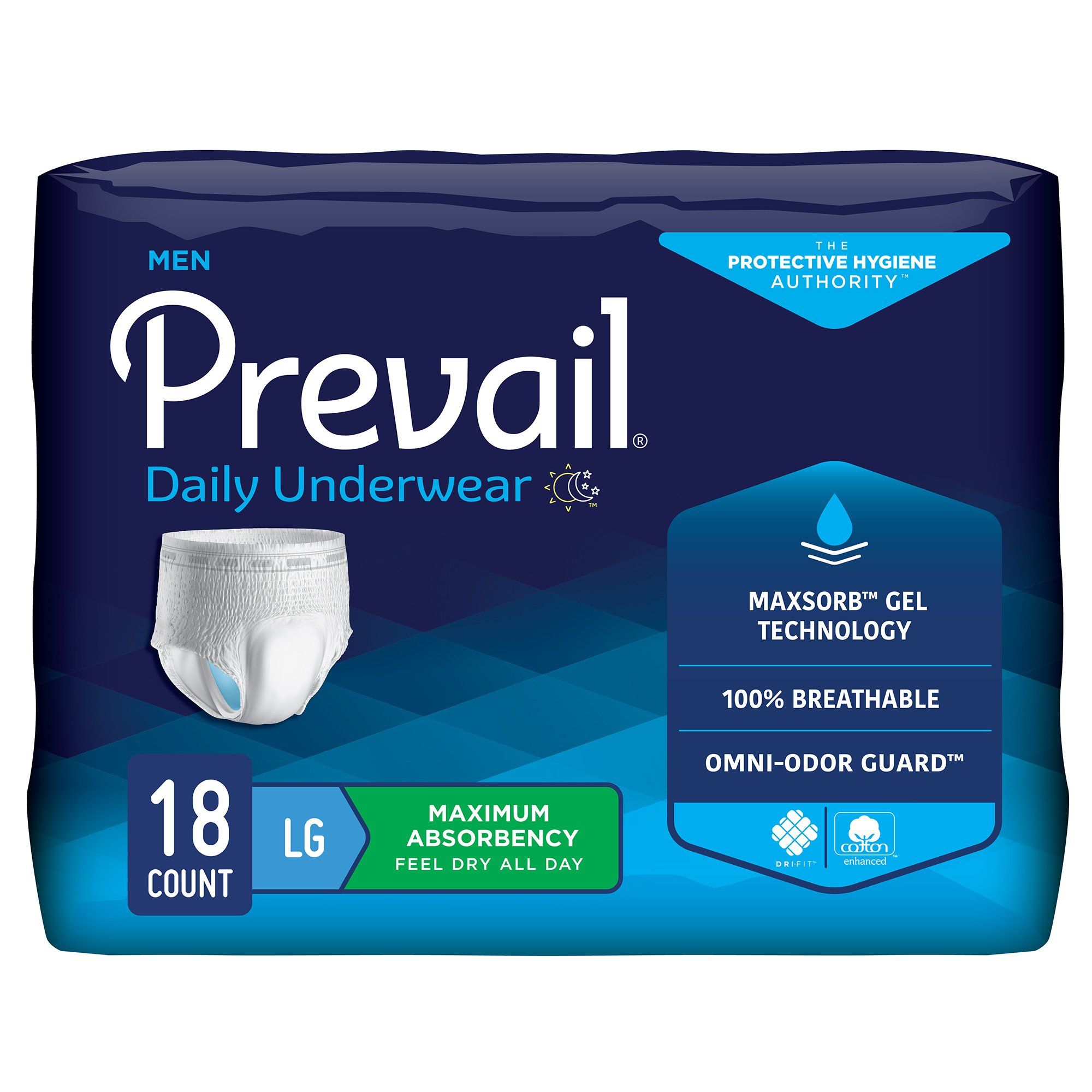 Prevail® Maximum-Absorbency Incontinence Underwear for Men; Large, 38"-50" (96.5 cm - 127 cm)