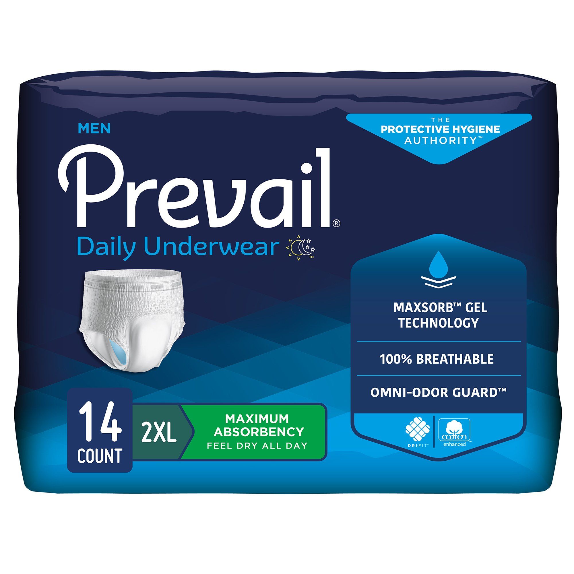 Prevail® Maximum-Absorbency Incontinence Underwear for Men; 2X Large, 64"-80" (163 cm - 203 cm)
