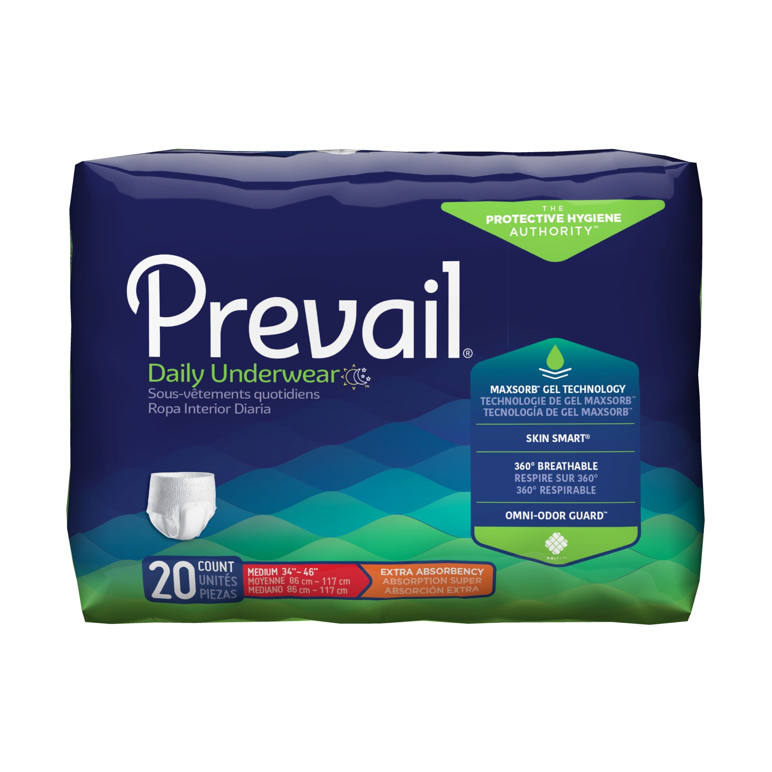 Prevail® Extra-Absorbency Incontinence Underwear; Medium, 34"-46" (86 cm - 117 cm)