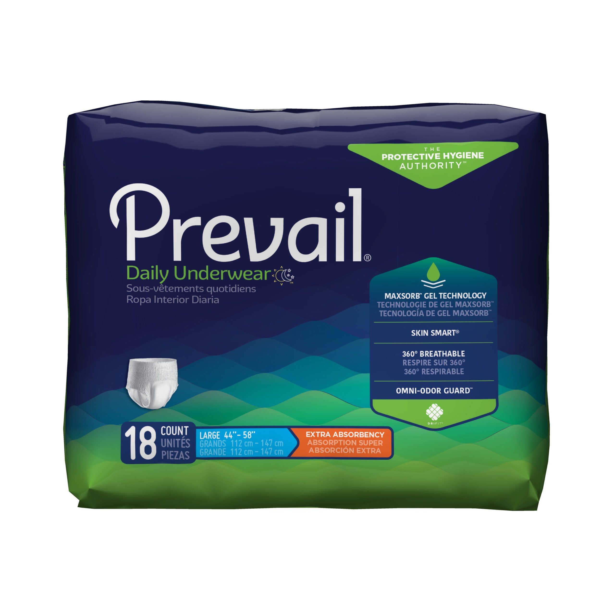 Prevail® Extra-Absorbency Incontinence Underwear; Large, 44"-58" (112 cm - 147 cm)