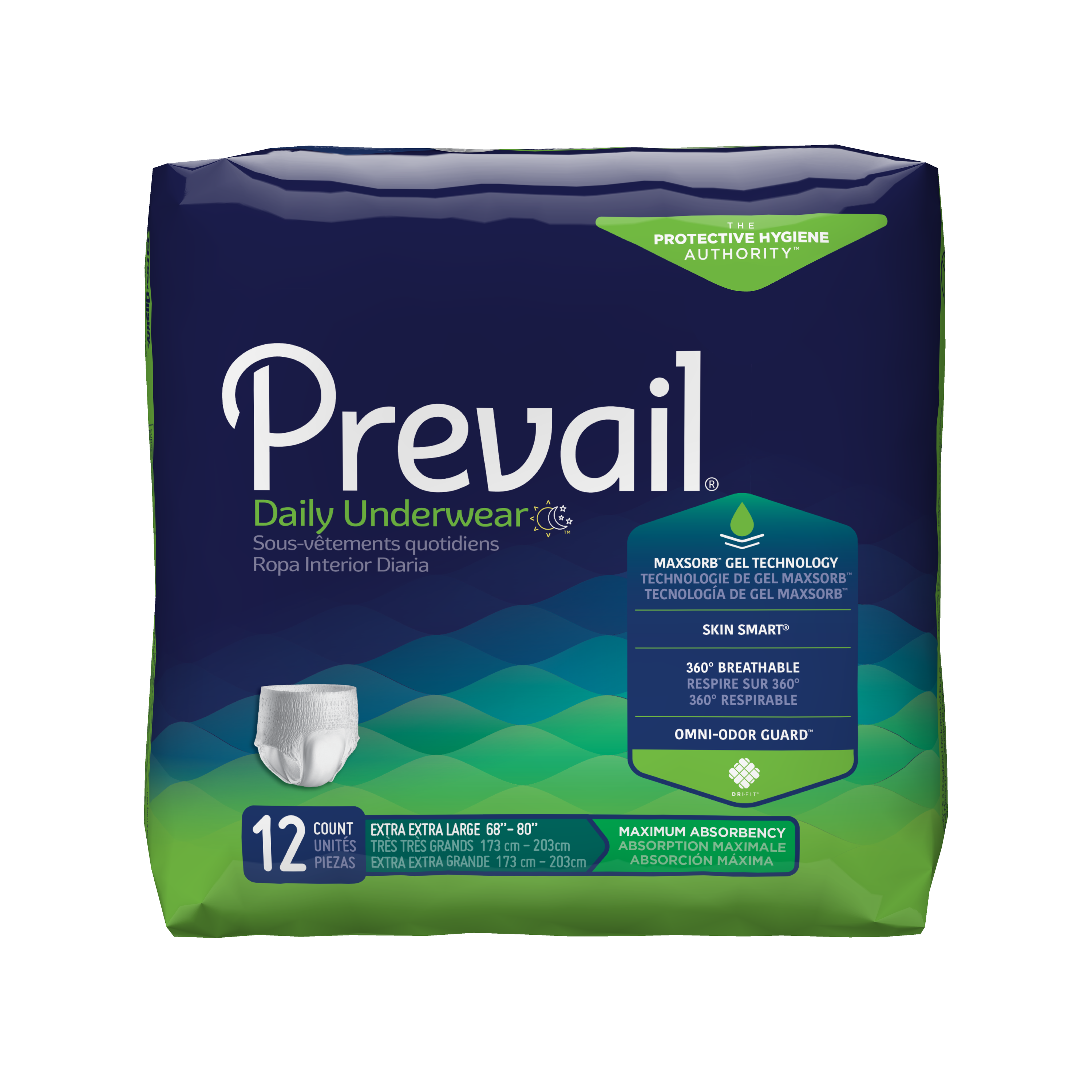 Prevail® Extra-Absorbency Incontinence Underwear; 2X Large, 68"-80" (172 cm - 203 cm)