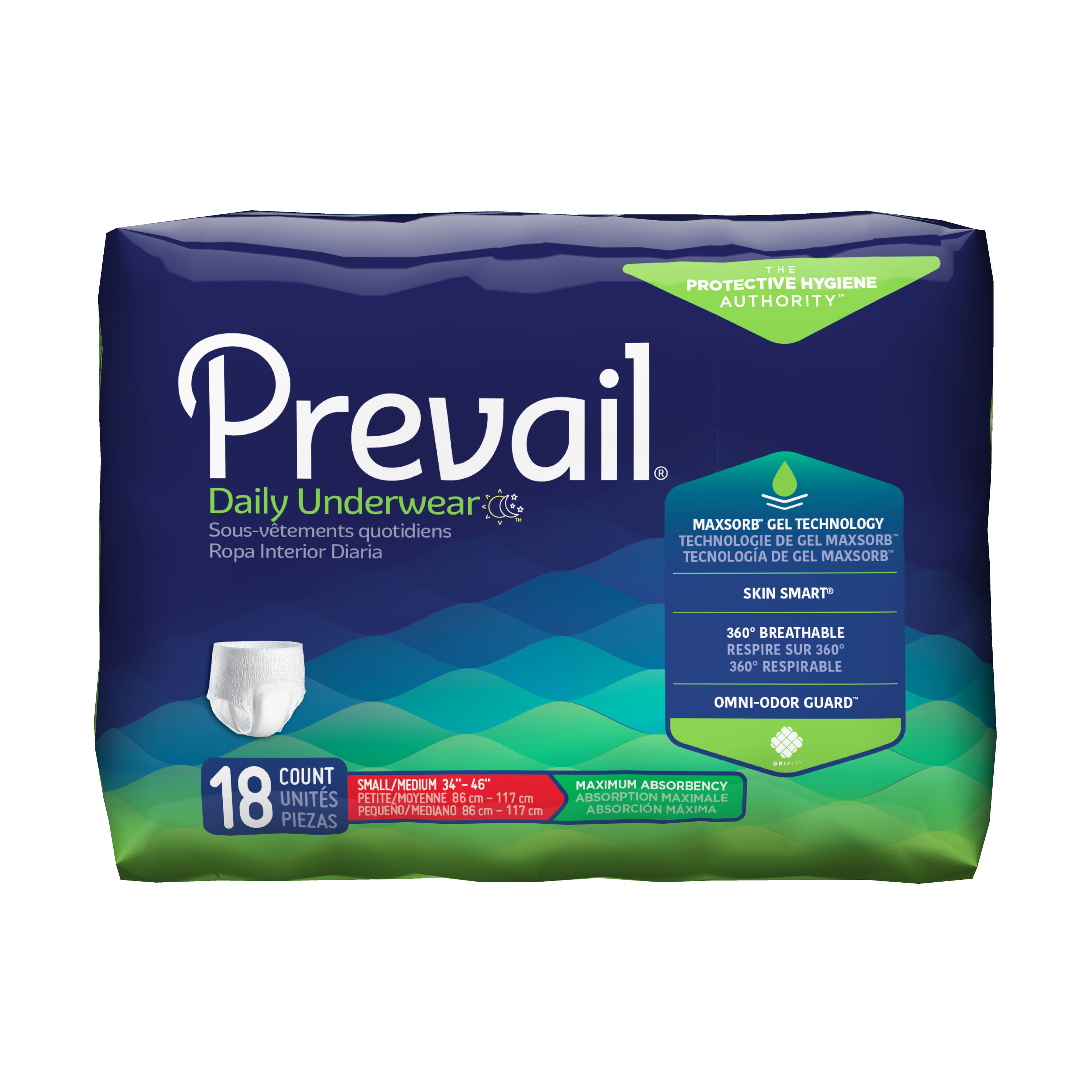 Prevail® Maximum-Absorbency Incontinence Underwear; Medium, 34"-46" (86 cm - 117 cm)
