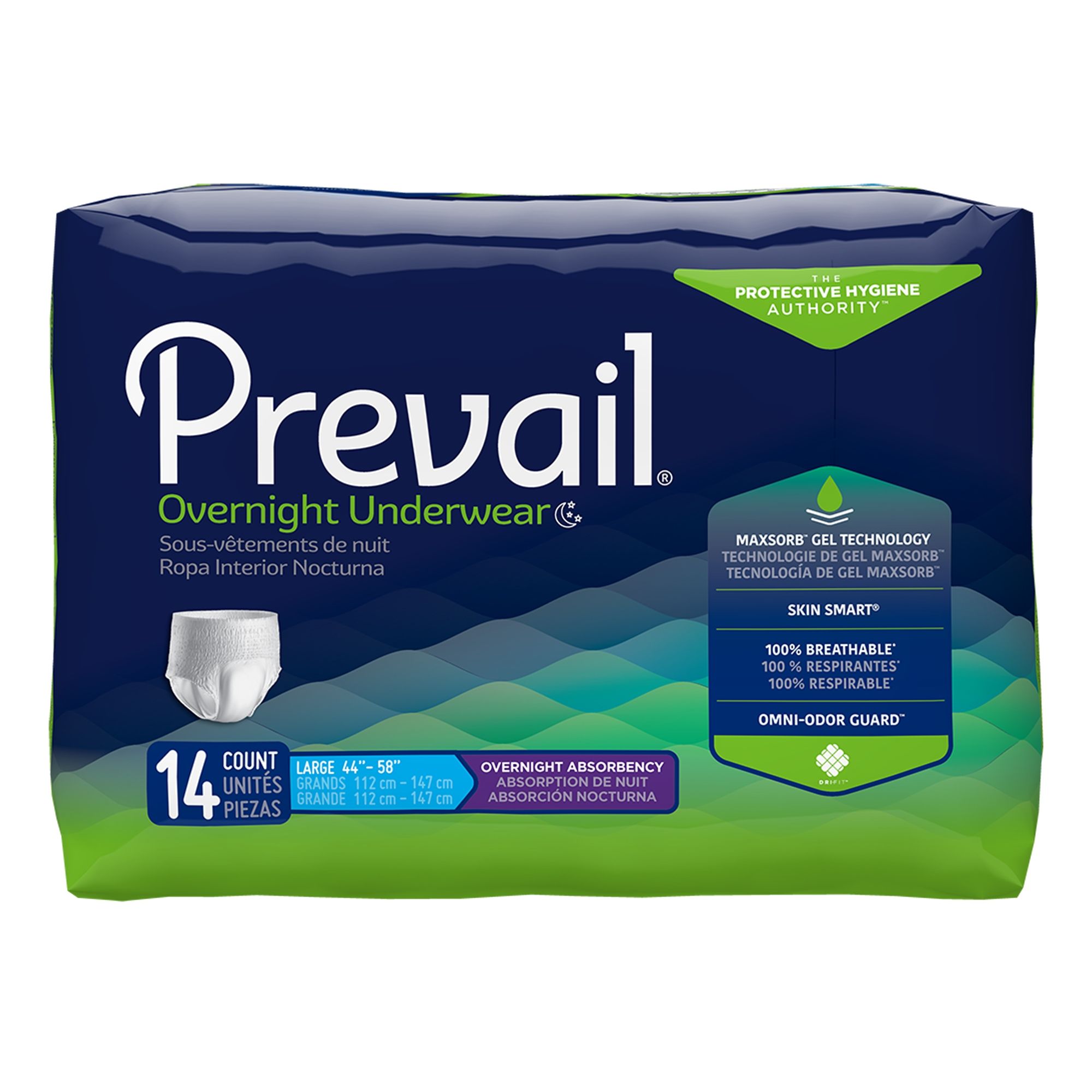 Prevail® Overnight Incontinence Underwear; Large, 44"-58" (112 cm - 147 cm)