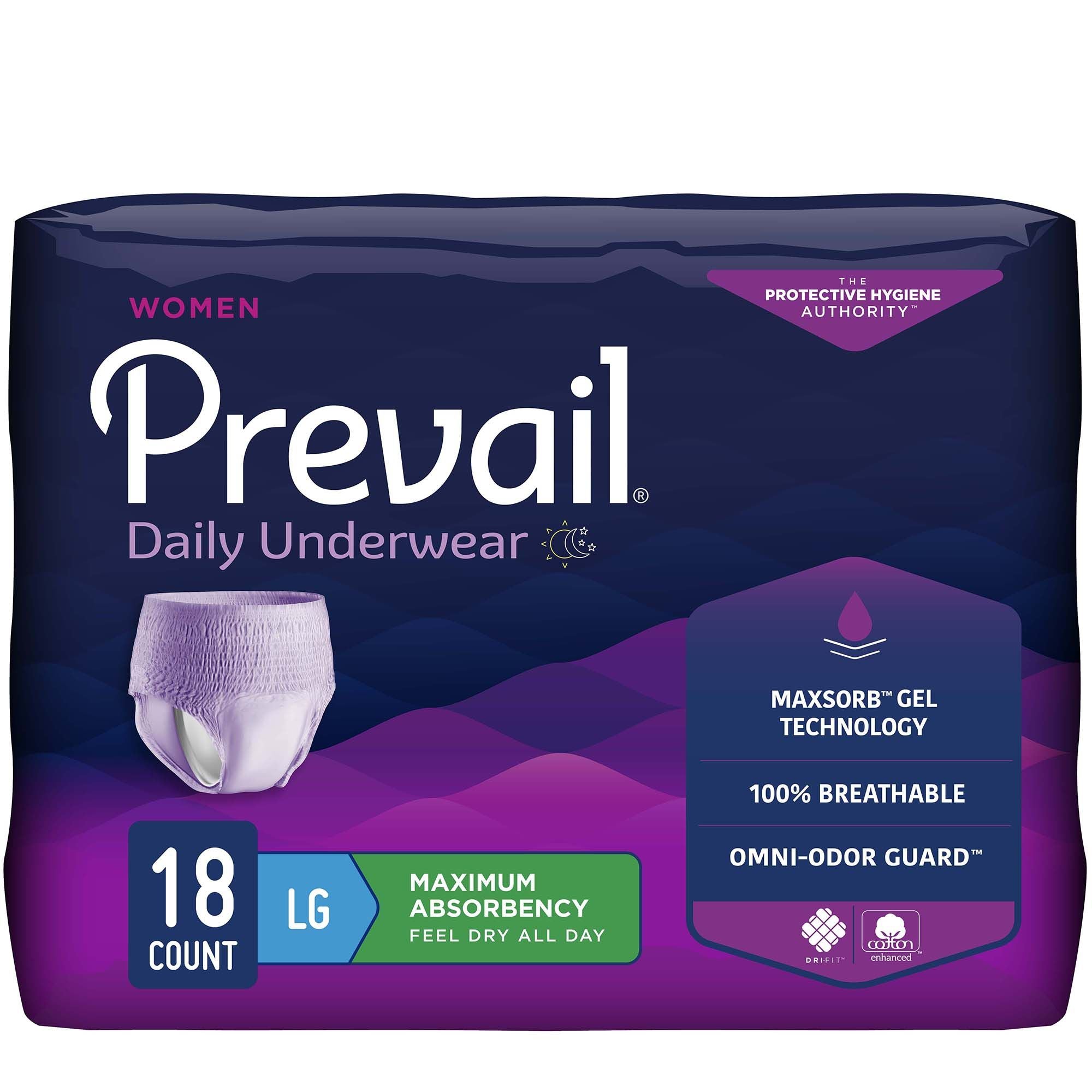 Prevail® Maximum-Absorbency Incontinence Underwear for Women; Large, 38"-50" (96.5 cm - 127 cm)