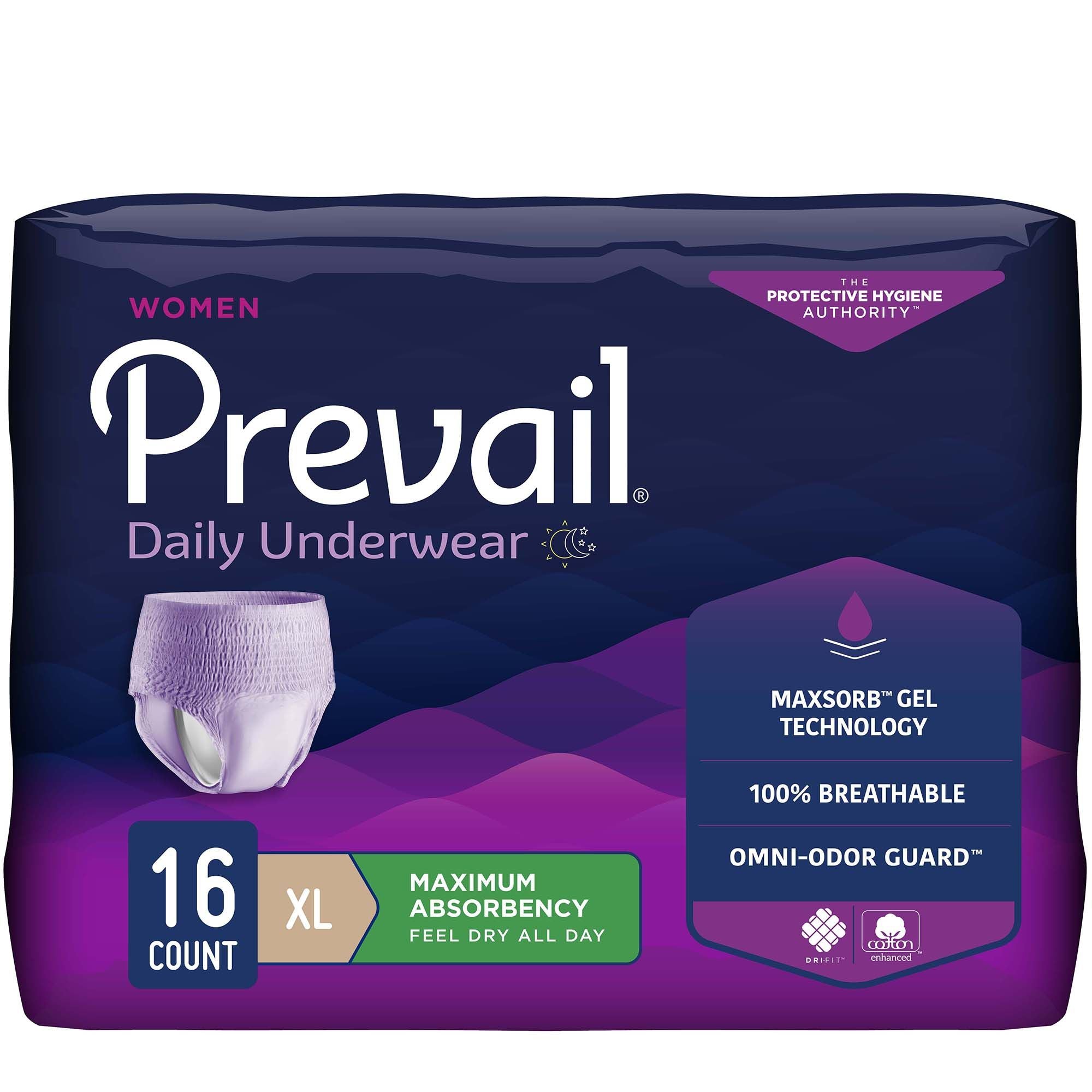 Prevail® Maximum-Absorbency Incontinence Underwear for Women; Extra Large, 48"-64" (122 cm - 162.5 cm)