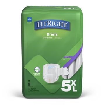 FitRight Bariatric Incontinence Briefs Unisex Overnight Absorbency 5XL 90in-106in 8Ct