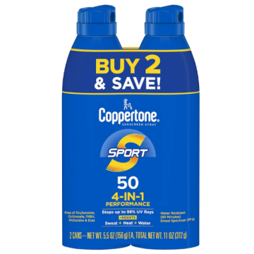 Coppertone SPF-50 Sport Sunscreen Spray 5.5oz 2Ct
