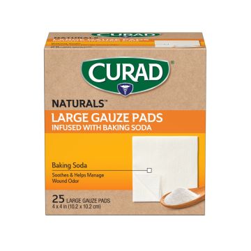 CURAD Naturals Gauze Pads Infused with Baking Soda 4in x 4in 75Ct