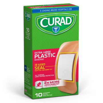 Curad Plastic Adhesive Bandages Strip 2in x 4in Tan 10Ct