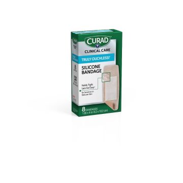 Curad Truly Ouchless Silicone Flexible Fabric Bandages Strip 1.625in x 4in Tan 8Ct